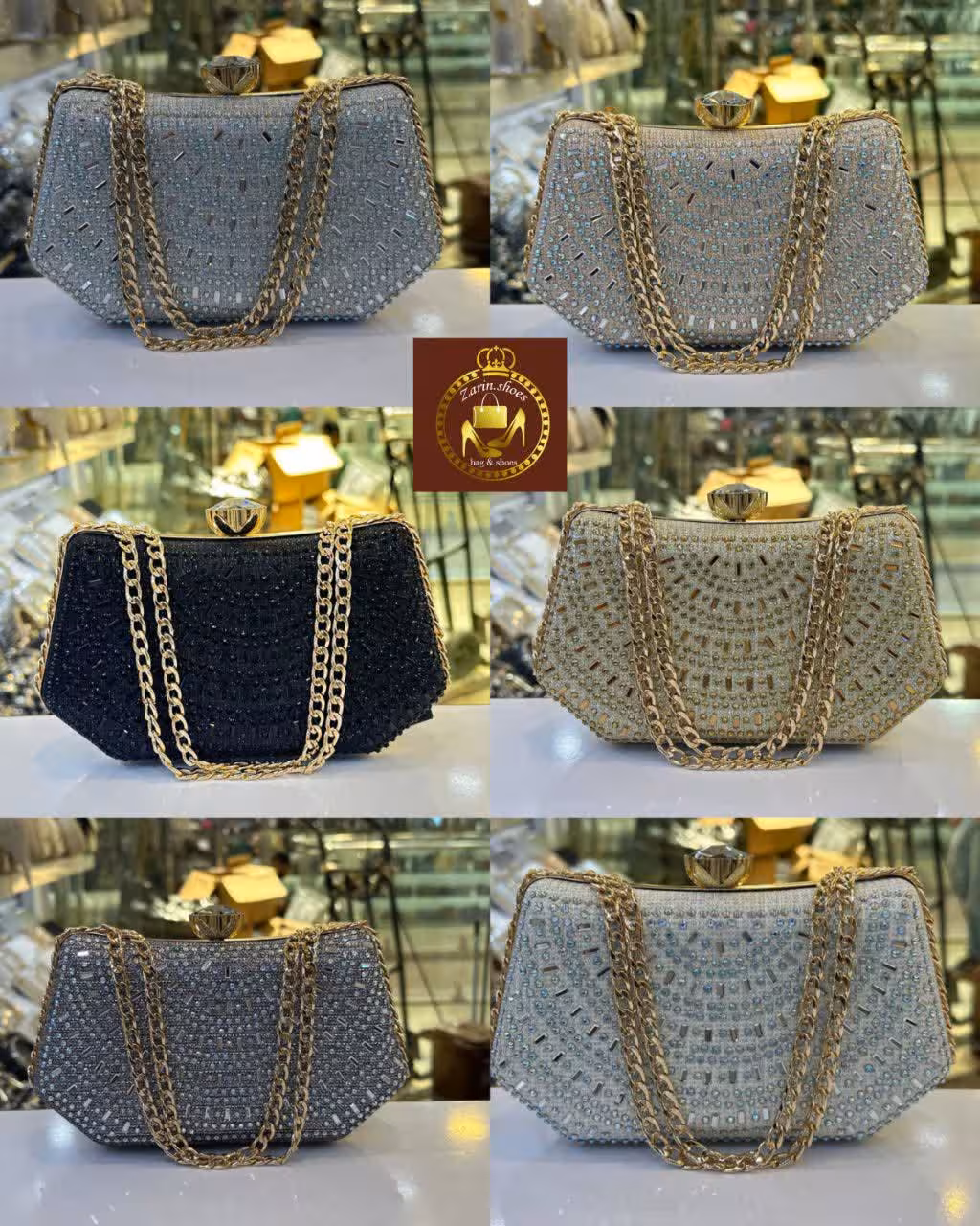 کیف مجلسی زنانه نگین شیشه دسته زنجیری کد8/52
