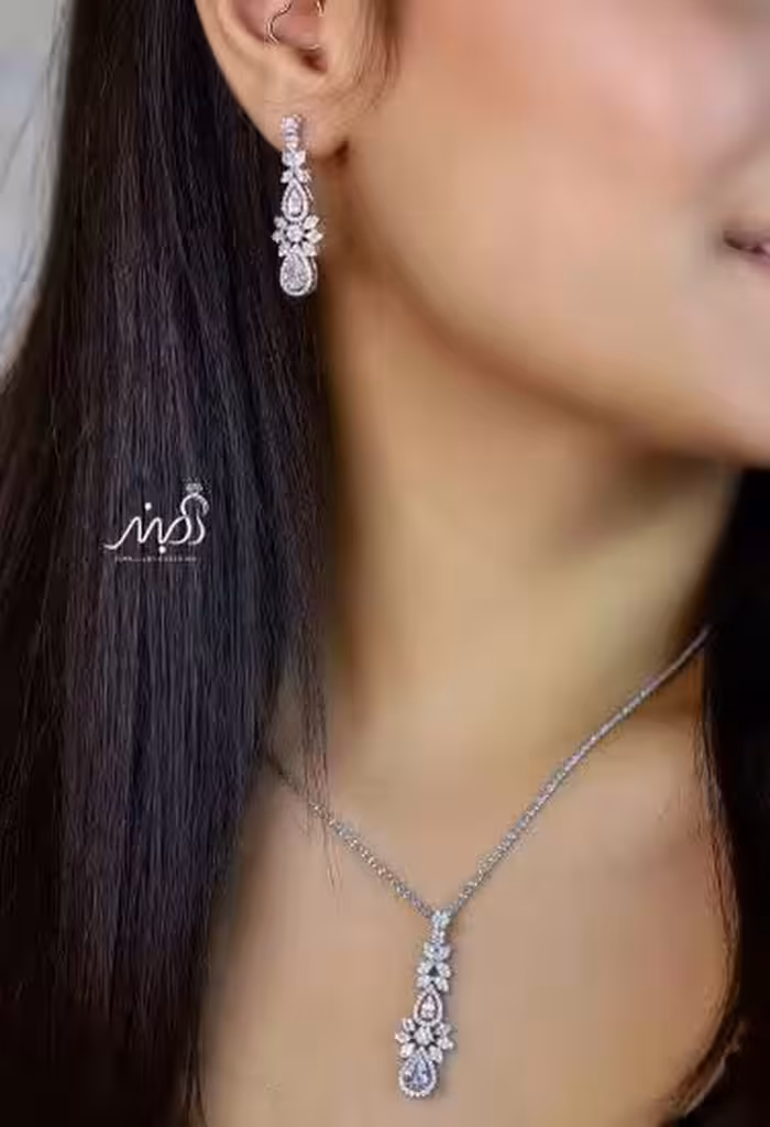 💍نیم ست جواهری (آويز و گوشواره) خاص و زیبا ، نقره عیار 925( N_4337)