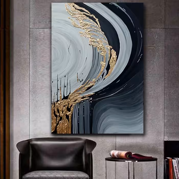 تابلو نقاشی ورق طلا طرح موج دکوراتیو برجسته کد 400