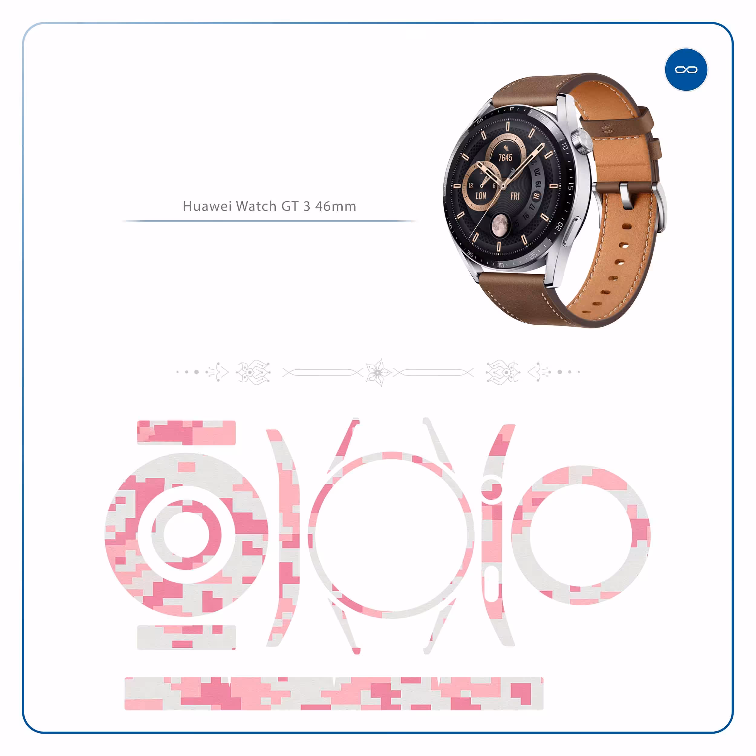 برچسب ماهوت طرح Army-Pink-pixel مناسب برای ساعت هوشمند هوآوی Watch GT 3 46mm