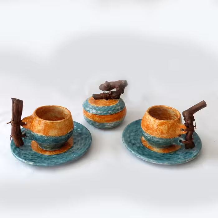 سرویس چای خوری سرامیکی 5 پارچه طرح آب و خاک مدل دستساز کد 1100