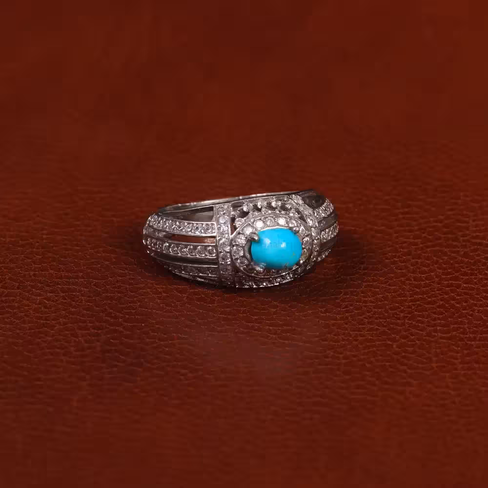 انگشتر فیروزه شجری زنانه کد 30334 - جواهری مشاهیر