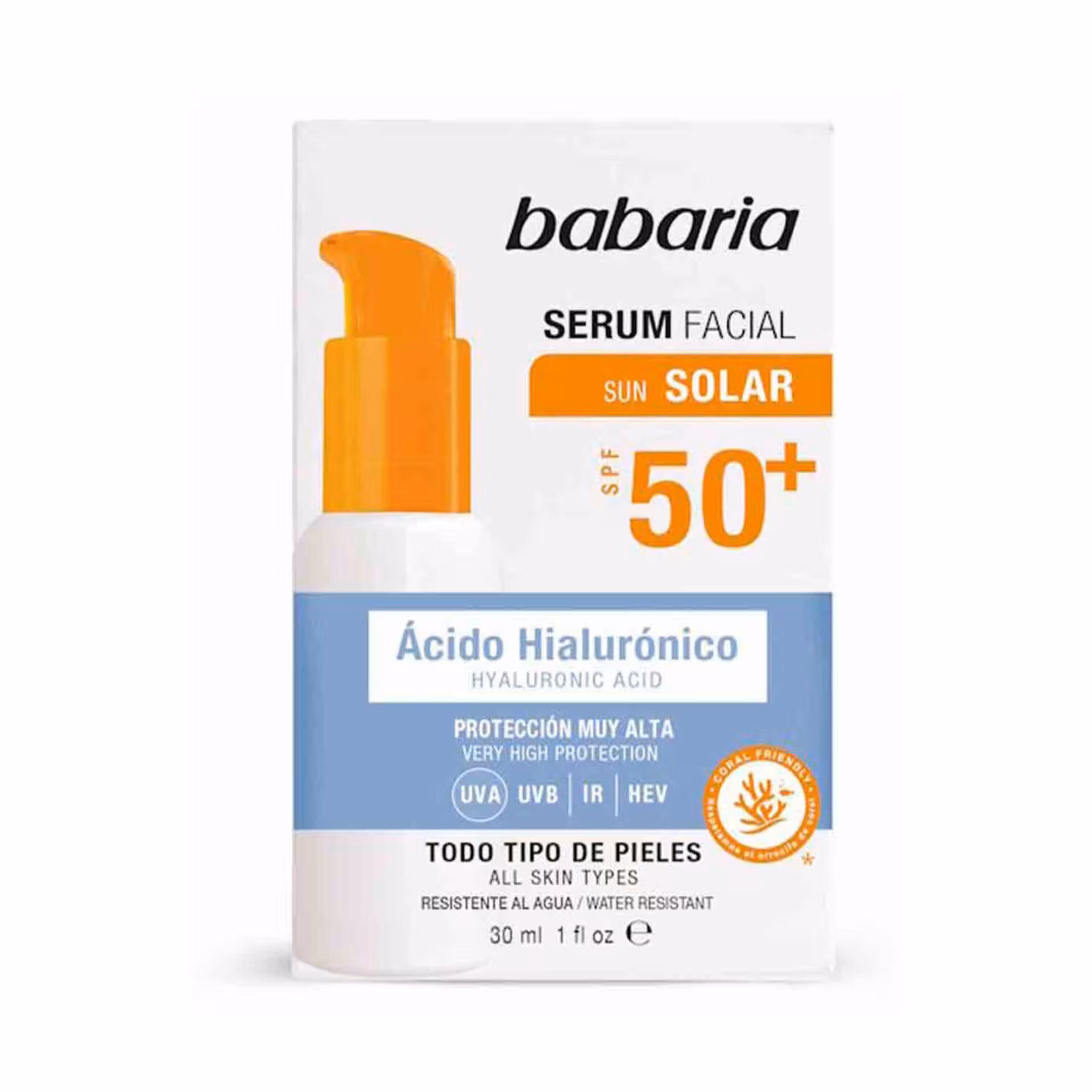 سرم ضد آفتاب باباریا babaria حاوی  SPF 50 مدل هیالورونیک اسید مناسب انواع پوست حجم 30 میل