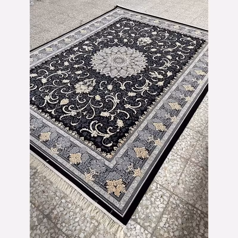فرش 9متری 700شانه ماشینی کاشان طرح طناز سرمه ای طلاکوب(باارسال رایگان)