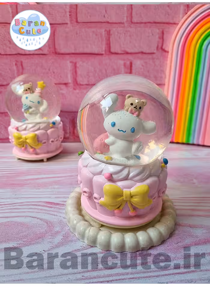 گوی موزیکال پمپی برفی چراغ دار سایز بزرگ طرح سینامورول و تدی