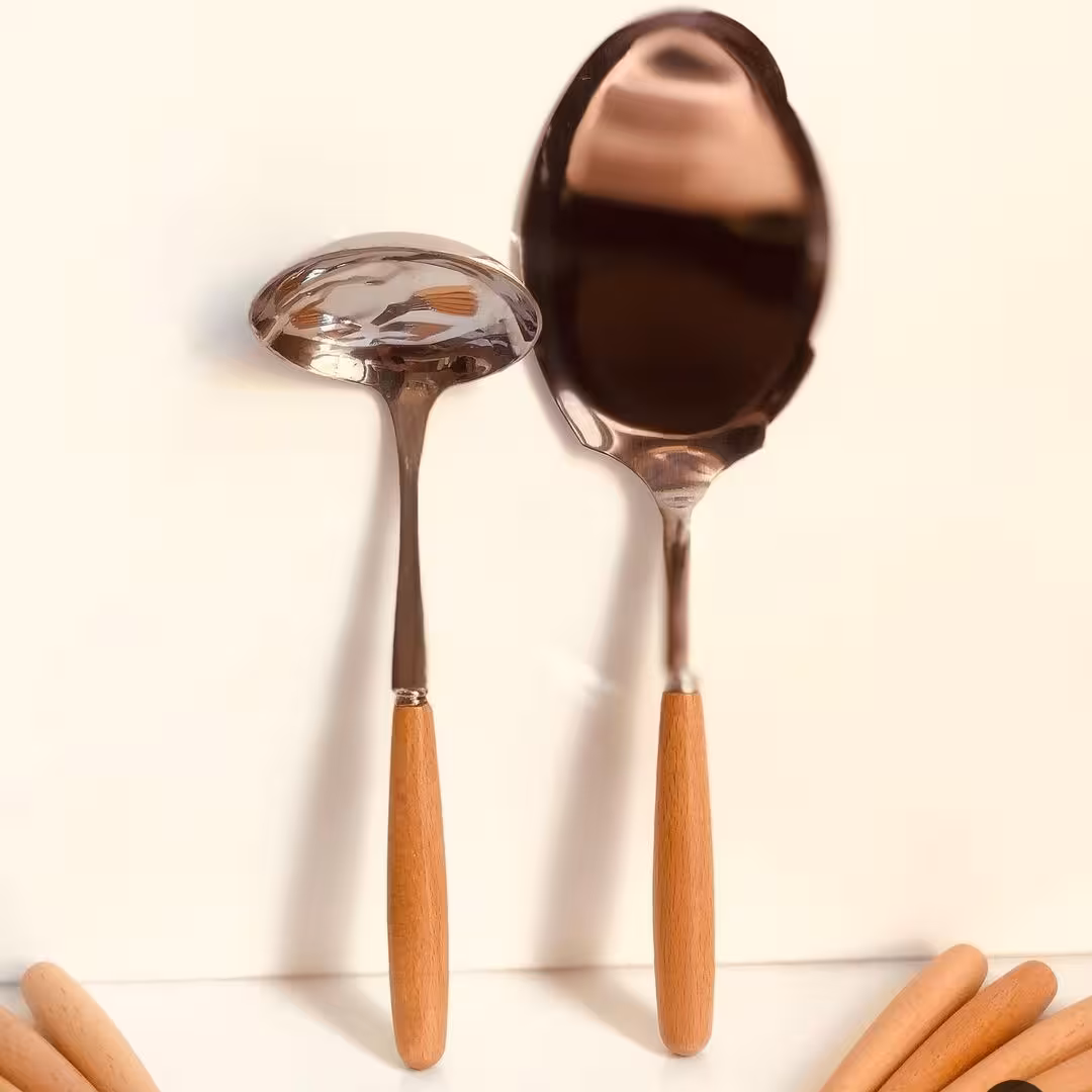 کفگیر استیل دسته بامبو