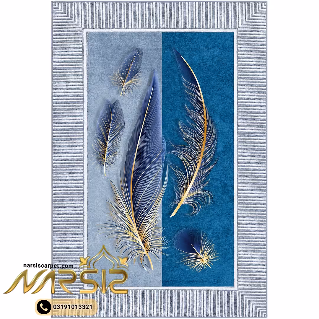 فرشینه اتاق خواب طرح پر با زمینه آبی کد 8080