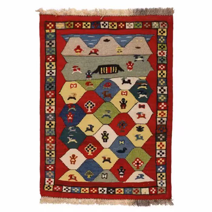 گلیم گبه دستبافت یک و نیم متری مدل عشایری