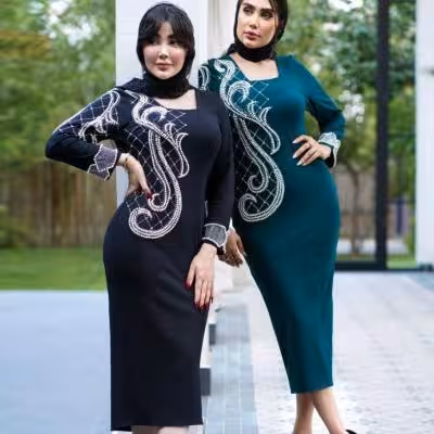 پیراهن مهمانی زنانه کرپ مدل میدی مجلسی شیلان