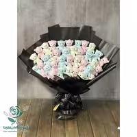 دسته گل عروسکی سفید آبی صورتی