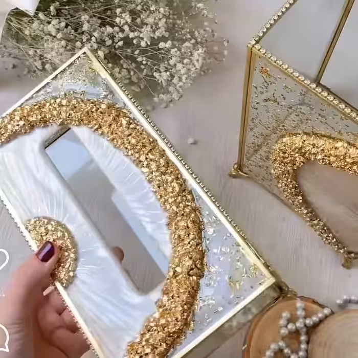 سطل وجادستمال کاغذی شیشه ای رزینی