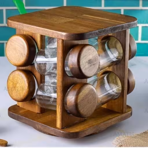 جا ادویه ایستاده مربعی گردان 8 تایی چوب تیره(آکاسیا) کد990840 لوناوود