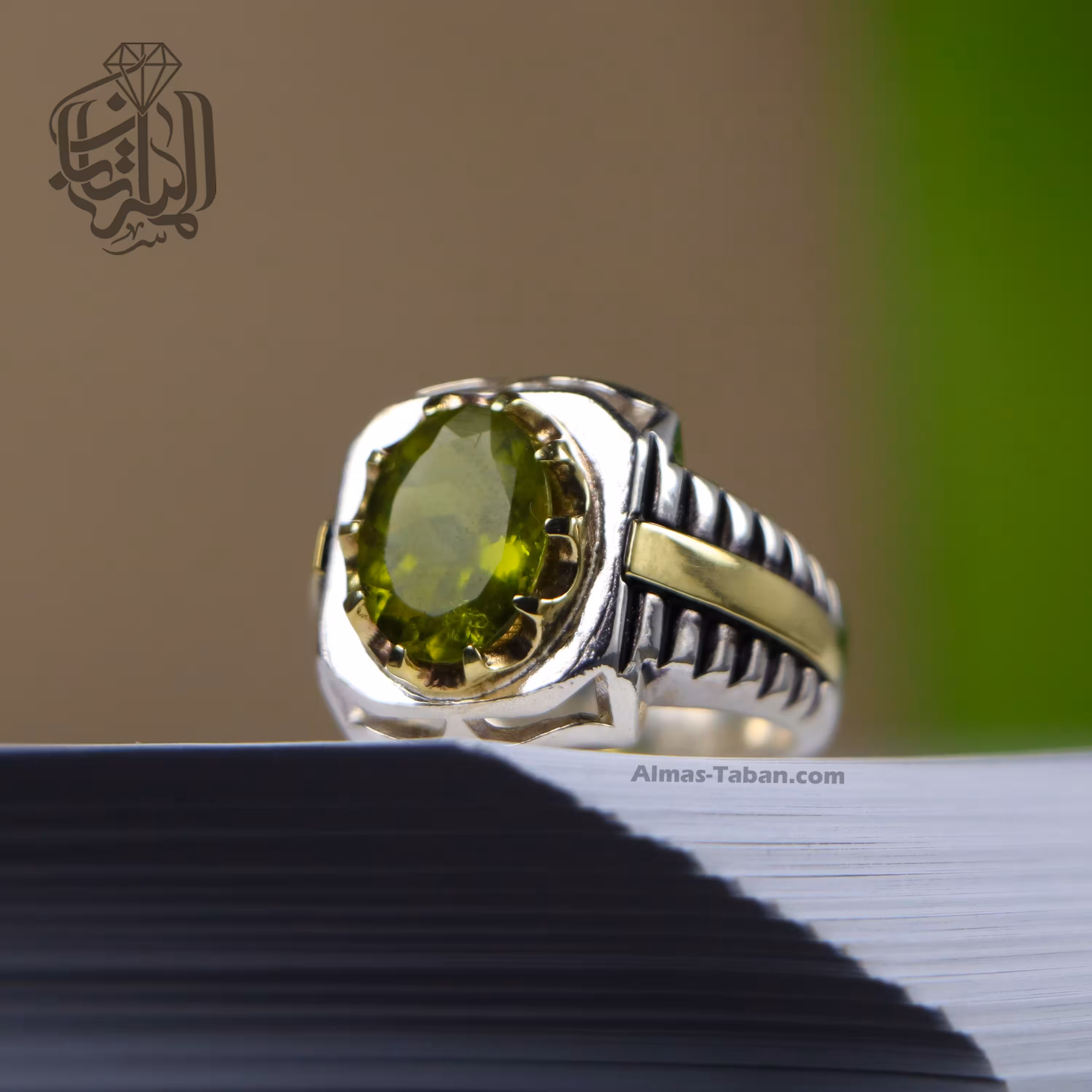 انگشتر نقره مردانه نگین جواهری زبرجد معدنی اصل کد 2402