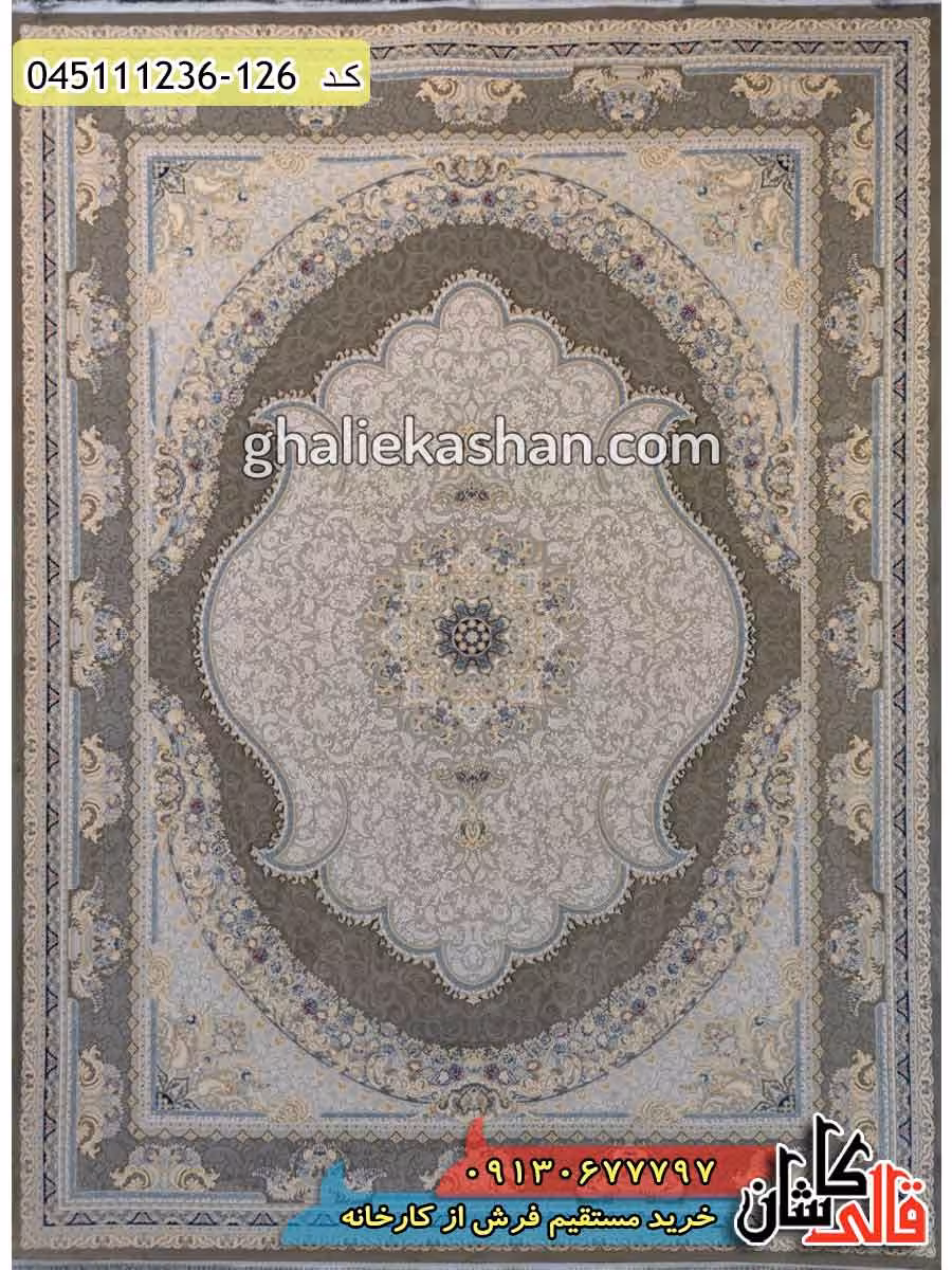 فرش طلاکوب 1200 شانه طرح اریکا زمینه متالیک کاشان – گل برجسته