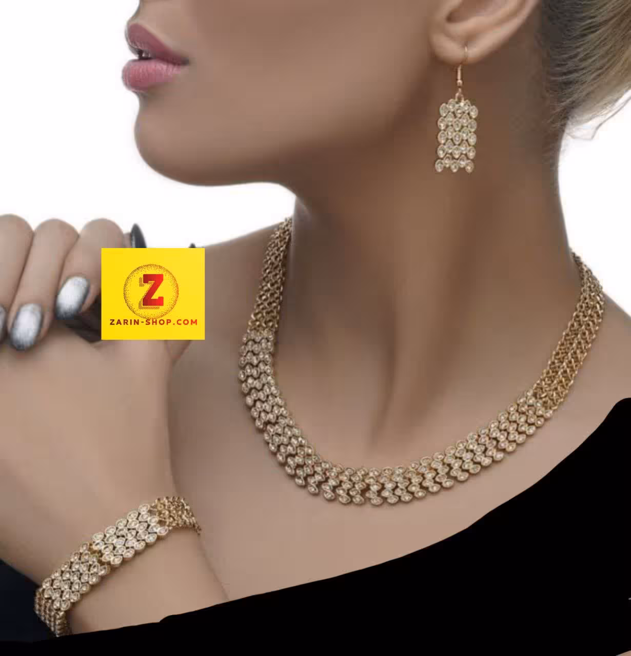 سرویس زنانه طلایی نگینی طرح جواهر