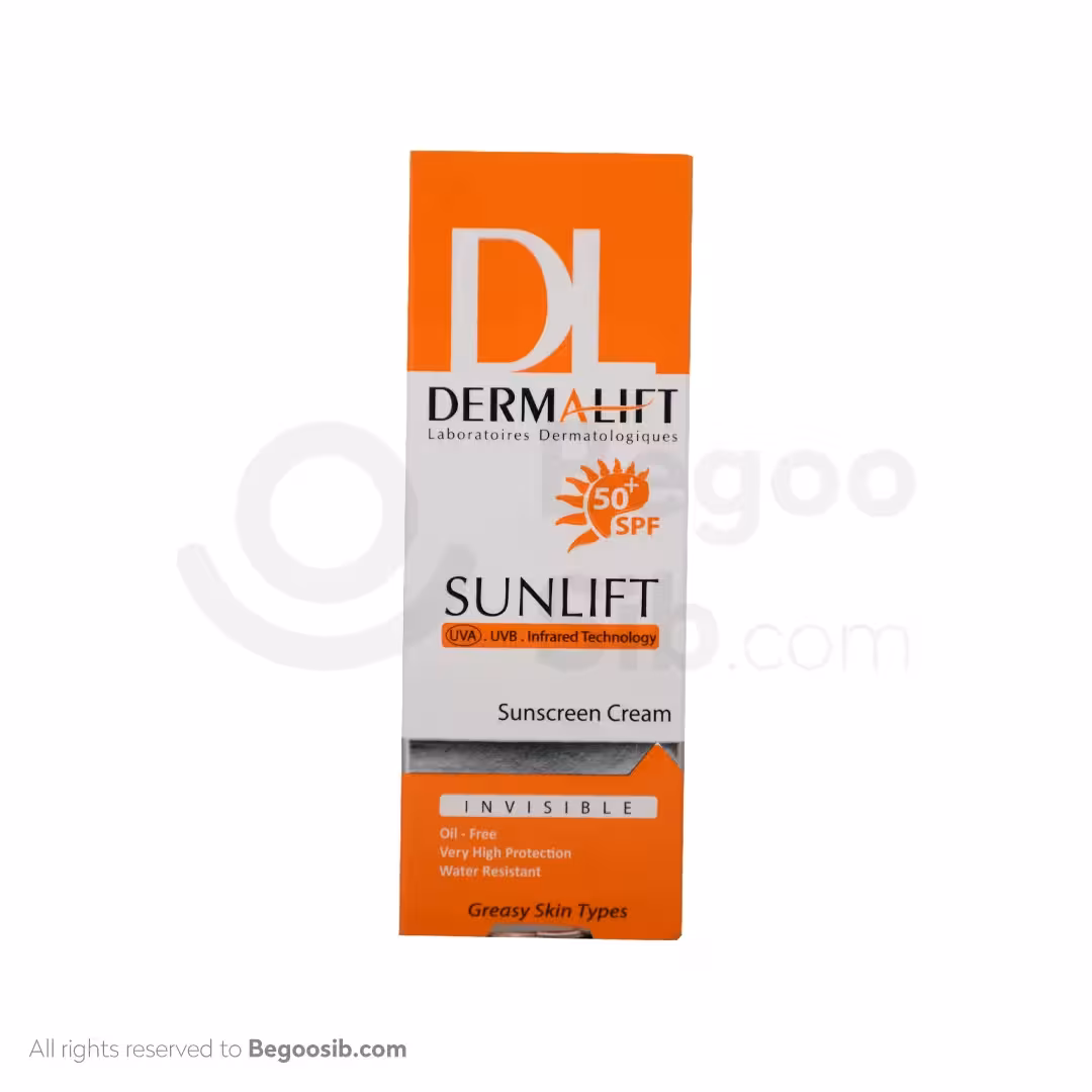 کرم ضد آفتاب بی رنگ درمالیفت SPF 50 پوست چرب 40 میلی لیتری