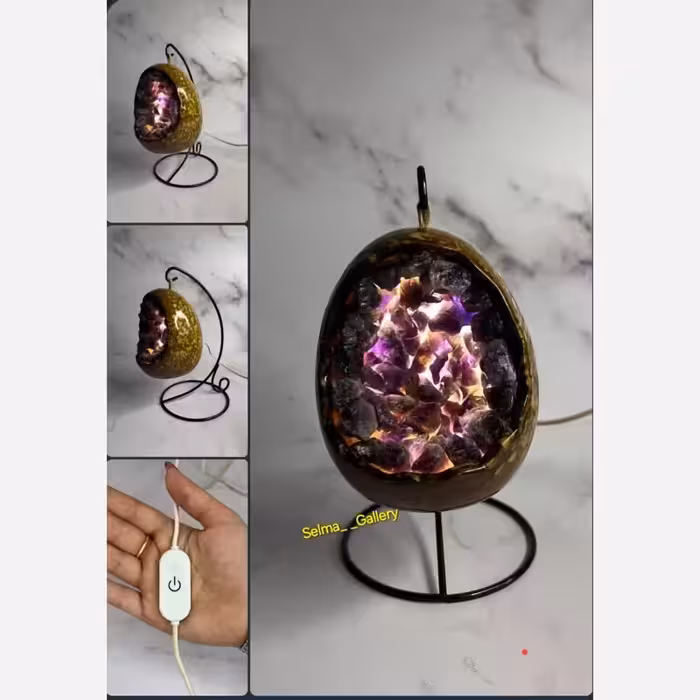 اباژور سنگ طبیعی امیتیست راف ژئود امیتیست بلوری اصل فانوس سنگ طبیعی چراغخواب سنگ امیتیست چراغ خواب سنگ طبیعی سلما گالری