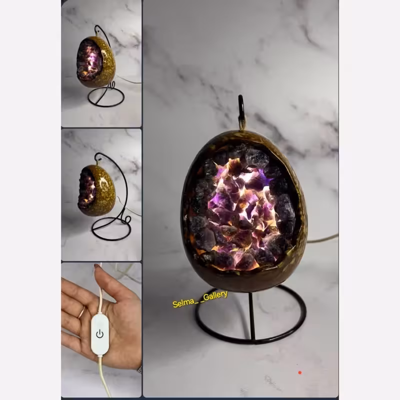 اباژور سنگ طبیعی امیتیست راف ژئود امیتیست بلوری اصل فانوس سنگ طبیعی چراغخواب سنگ امیتیست چراغ خواب سنگ طبیعی سلما گالری