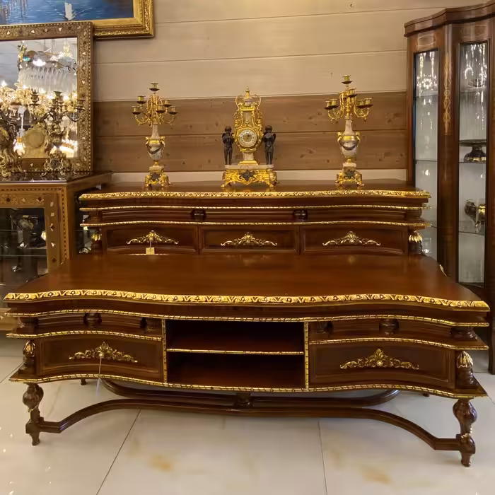 میز تلویزیون جدید قهوه ای و طلایی شیک