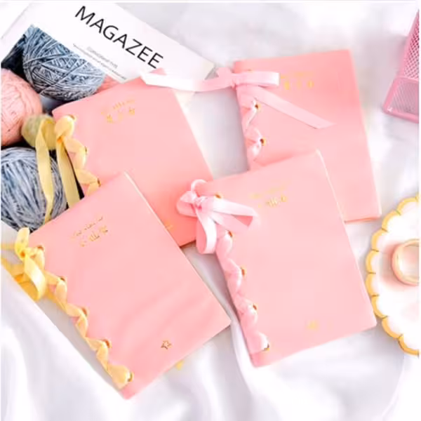 دفتر کلاسیک صورتی روبانی Classic Pink PU Notebook