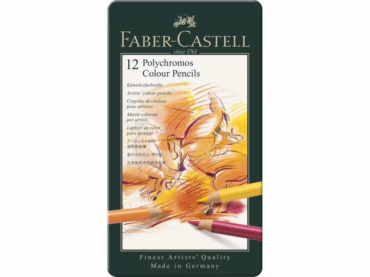 فابرکاستل مداد رنگی پلی کروموس 12 رنگ جعبه فلزی FABER-CASTELL Polychromos Colors Pencil 110012