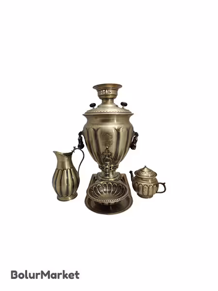 سرویس سماور ذغالی انتیک مدل استوانه نارگیل 10لیتر