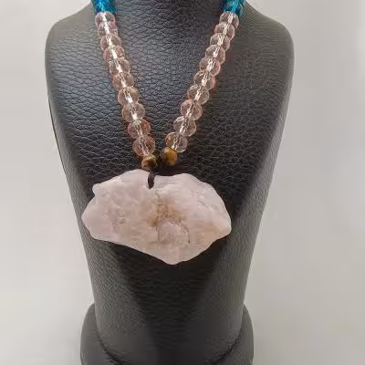 گردنبند رزکوارتز معدنی نامنظم جدید41