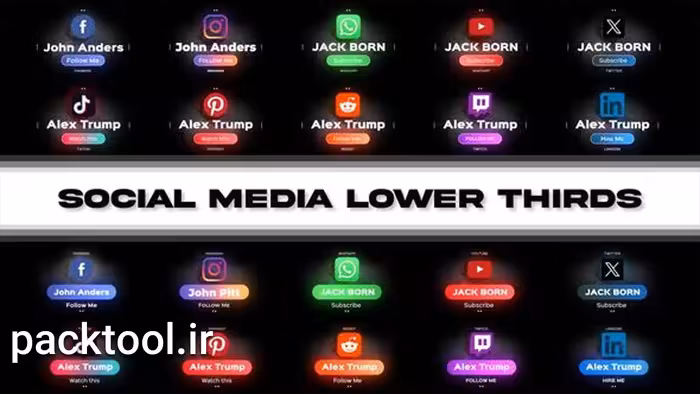 پروژه آماده زیرنویس شبکه های اجتماعی افتر افکت Social Media Lower Thirds - پک تول