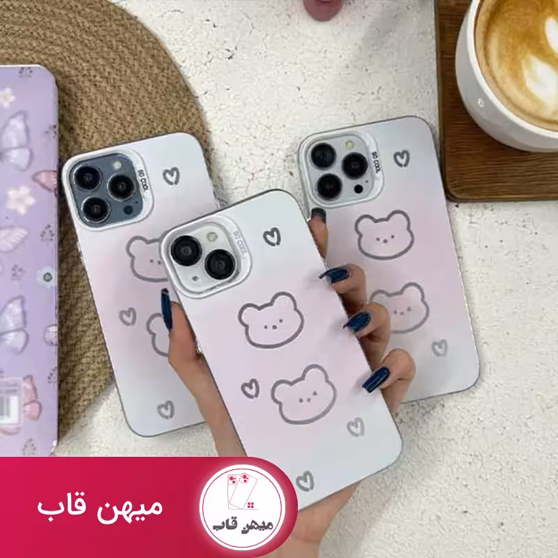 قاب گوشی آیفون خرس صورتی - کد (36408)