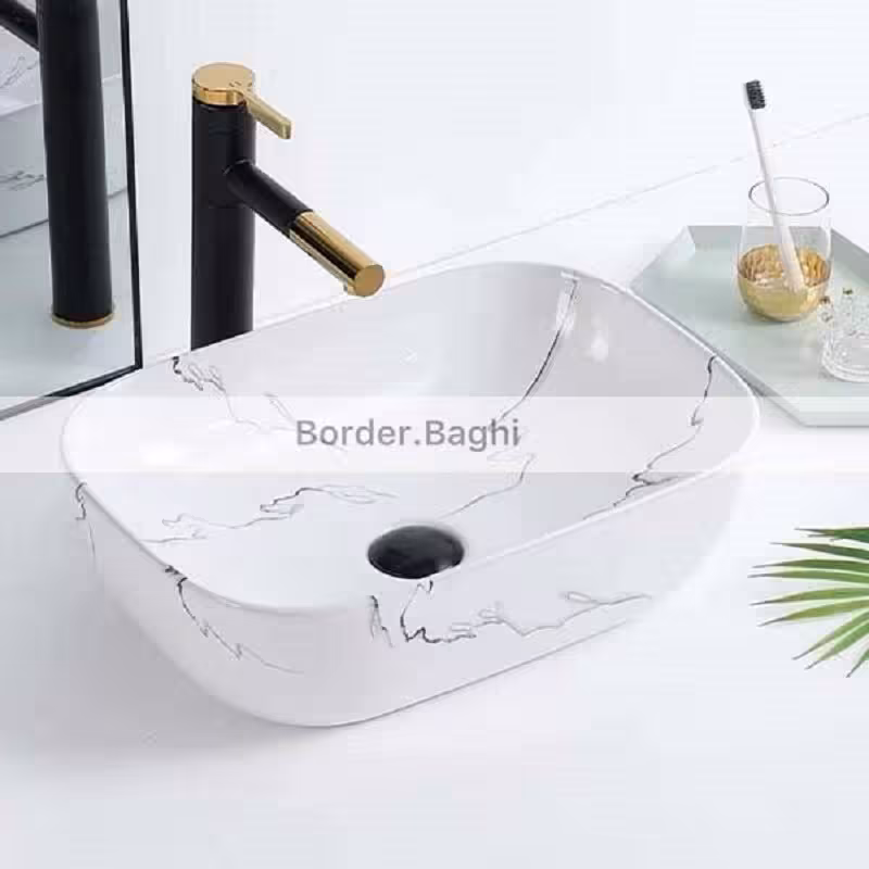 کاسه روشویی  مدل سفید کلکته مستطیل کوچک لب گرد