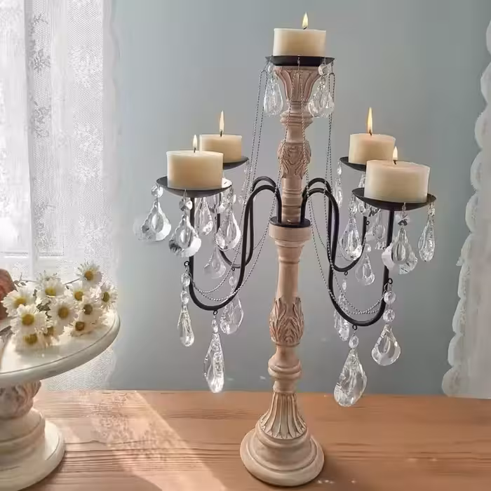 شمعدان پنج شعله چوبی طرح منبت