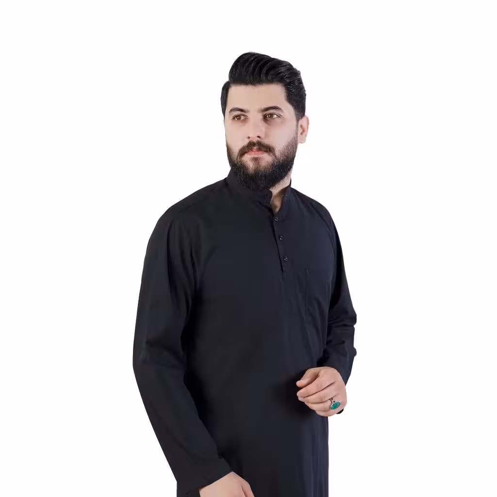 پیراهن مشکی طرح پاکستانی یقه دار تترون بروجرد در تمام سایز ها