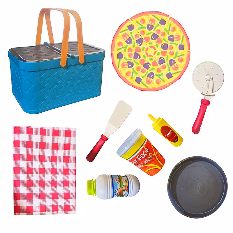 اسباب بازی مدل پیک نیک فست فودی طرح پیتزایی کد SK55B مجموعه 9 عددی