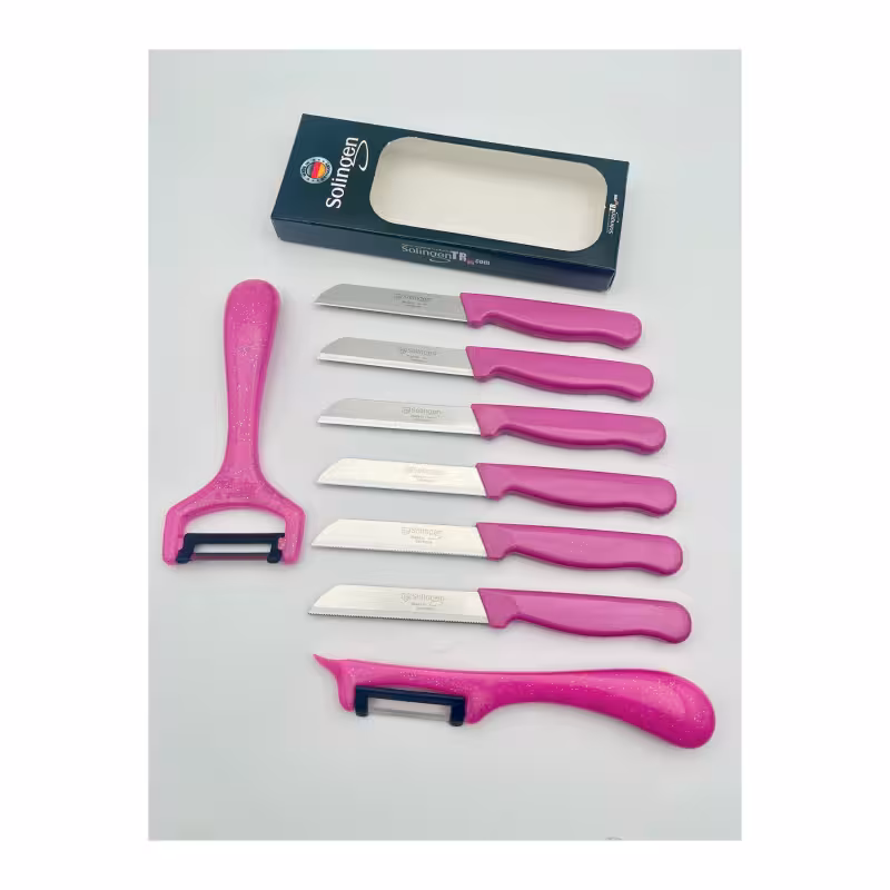 چاقوی میوه‌خوری سیم‌دار اورجینال کلیور | ست 6 عددی چاقوی میوه‌خوری   2 عدد پوست‌کن | رنگ صورتی | جنس استیل ضدزنگ | ساخت آلمان | مناسب برای استفاده روزمره در آشپزخانه