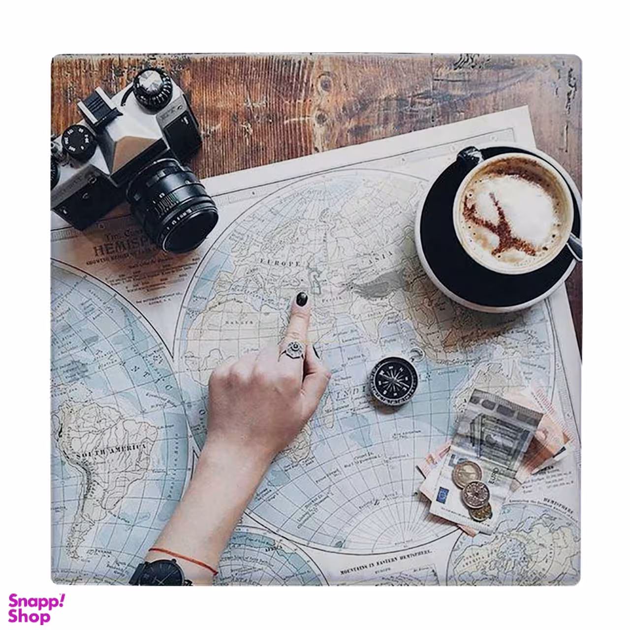 زیر لیوانی طرح نقشه جغرافیا و دوربین عکاسی کد 6289120_5886