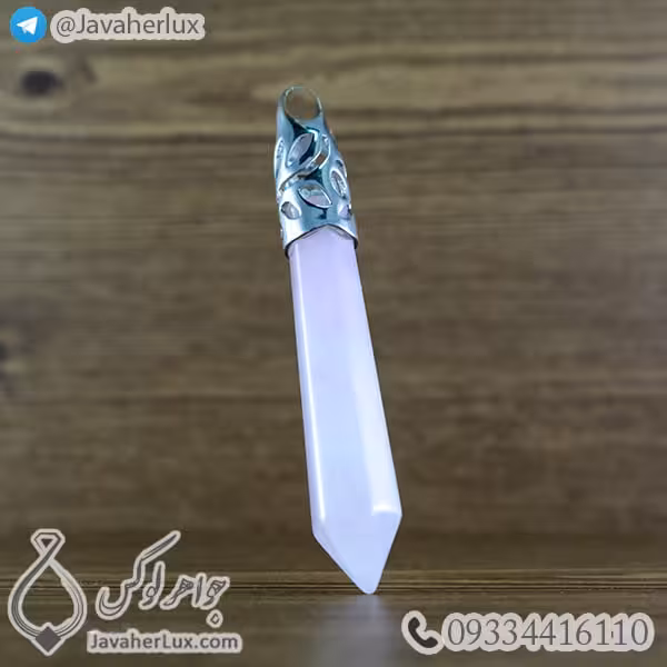 گردنبند سنگ رز کوارتز مدل منشور _ کد : 400225