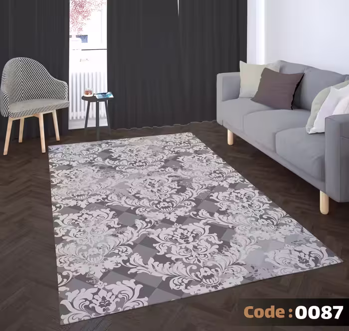کاورفرش روفرشی دورکشدار گوشه لیفه ای طوسی کرم کد 0087