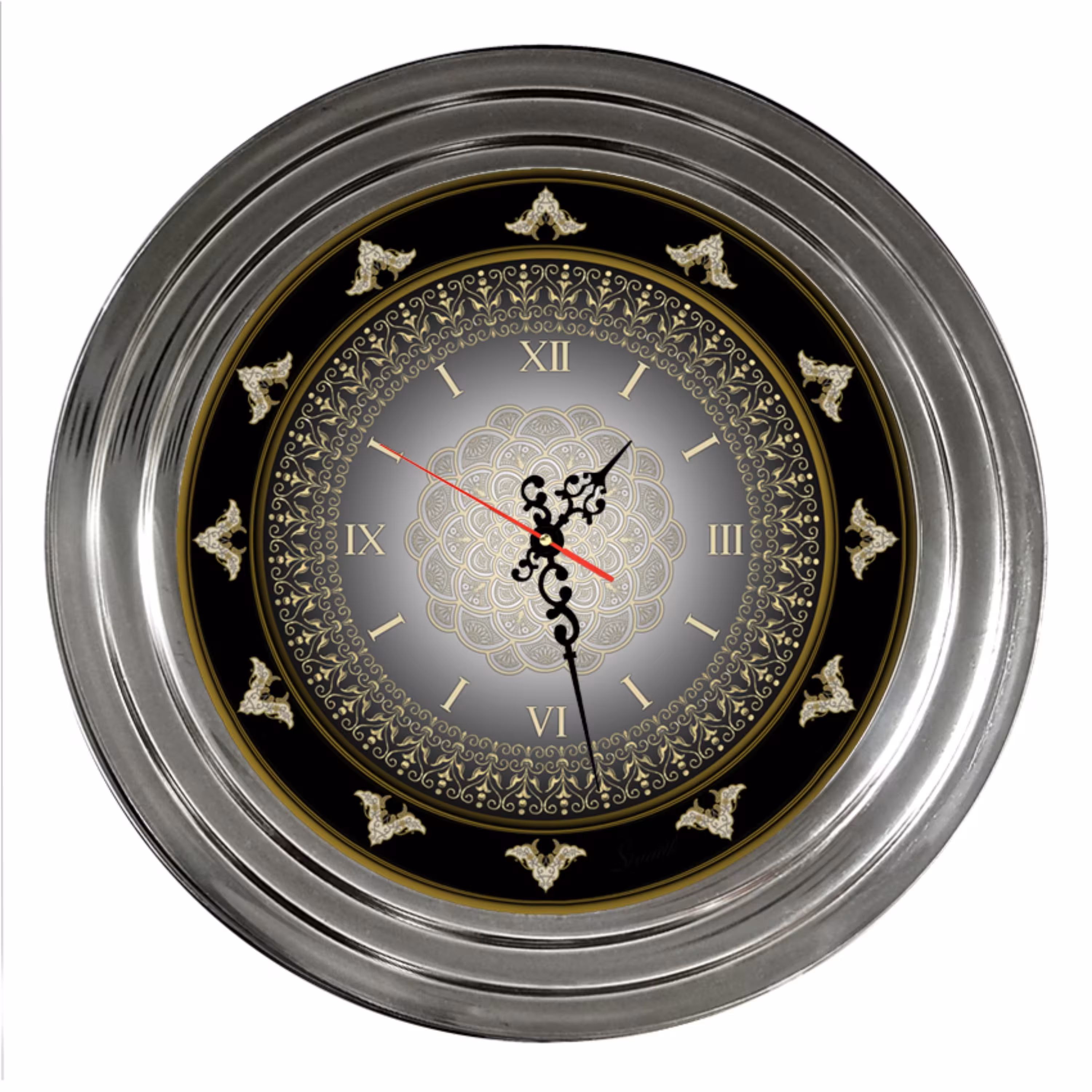 ساعت دیواری مدل پله ای کروم نقره ای 30 سانت