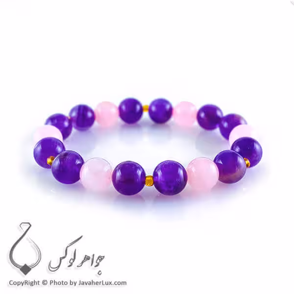 دستبند سنگ آمتیست و رز کوارتز مدل آنایار _ کد : 400088
