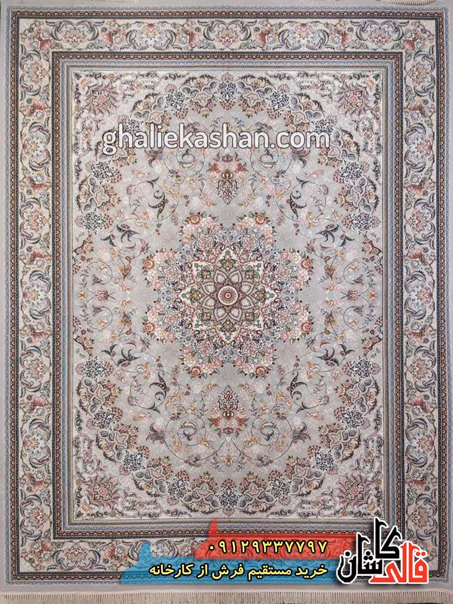 فرش 700 شانه طرح میخک زمینه فیلی کاشان – گل برجسته