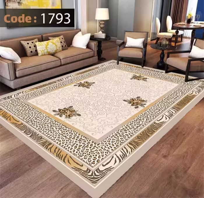 کاورفرش روفرشی دورکشدار گوشه لیفه ای کرم  قهوه ای کد 1793