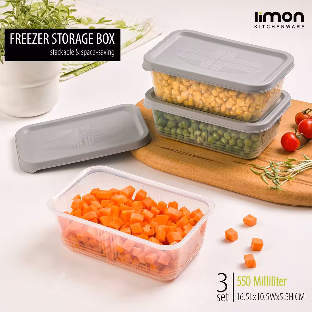 ظرف مستطیل 550 میلی لیتر 3 عددی لیمون کد 2405