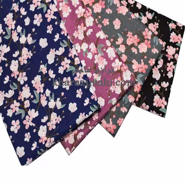 پارچه کتان نخ فیلور عرض90 طرح شکوفه صورتی کد 225