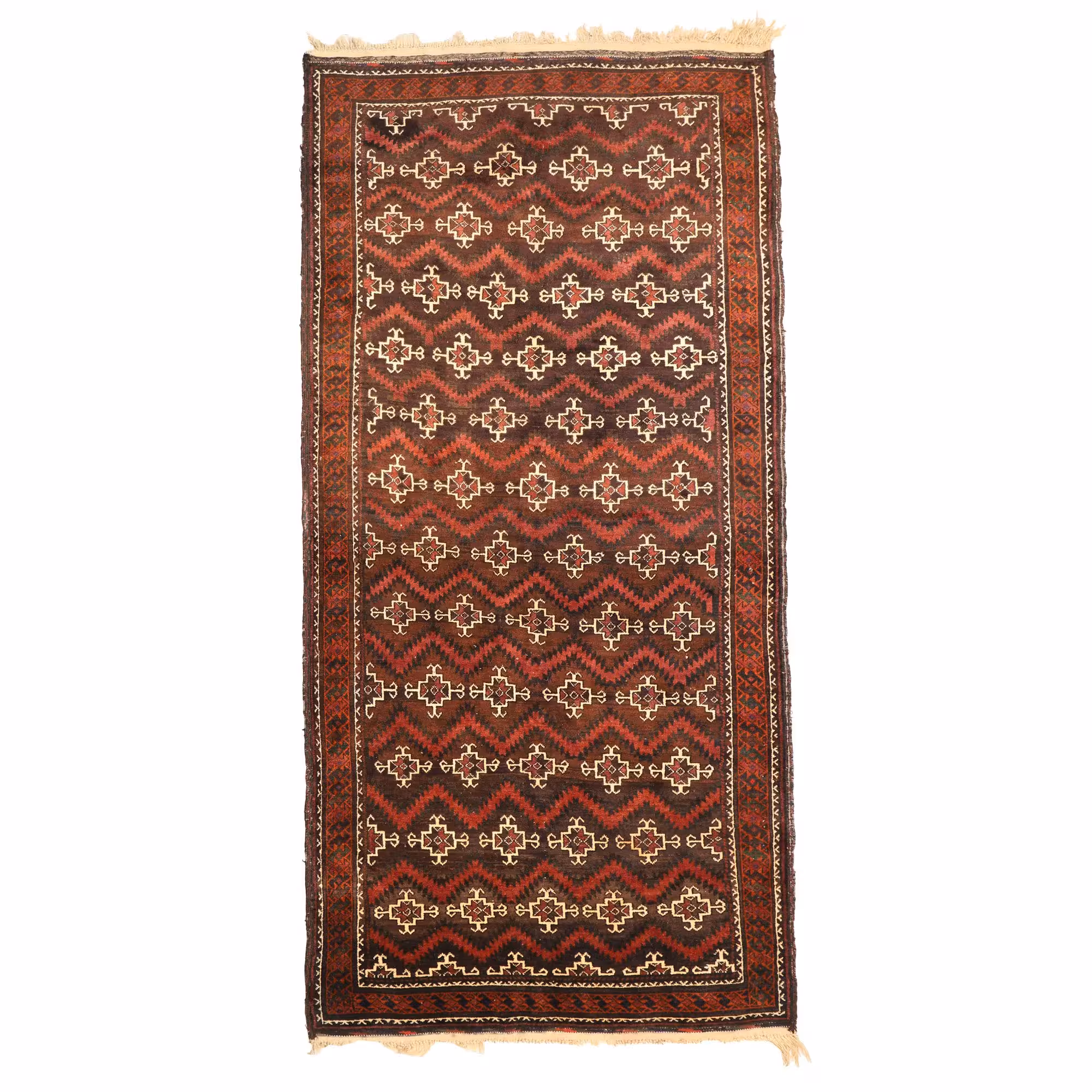 فرش دستبافت ترکمن قدیمی سه و نیم متری طرح واگیره ای