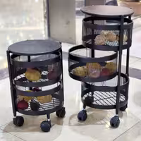 سبد جا سیب زمینی پیاز توری فلزی چرخدار مشکی 2 و 3 طبقه