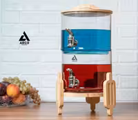 کلمن شیشه ای دو طبقه پایه چوب دسته دار طرح پیانو شیشه ساده