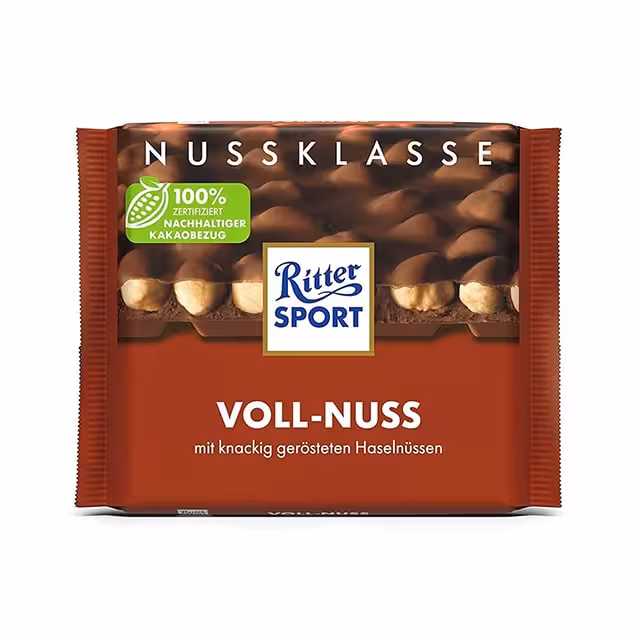 شکلات ریتر اسپرت با مغز فندق کامل 100 گرمی | Ritter Sport voll-nuss Chocolate 100g