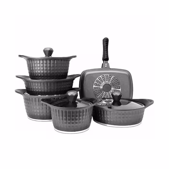 سرویس قابلمه چدن یونیک 12 پارچه طوسی -نگینی(8209)