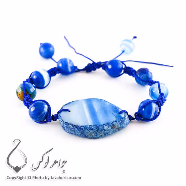 دستبند بافت عقیق سلیمانی آبی _ کد : 400061