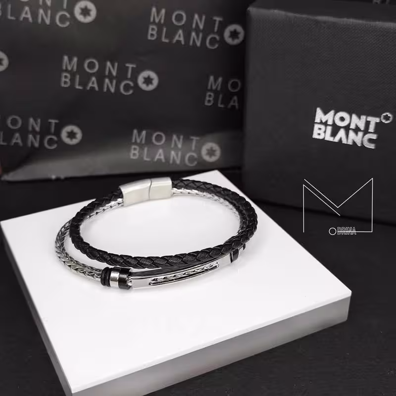 دستبند مون بلان چرم و استیل